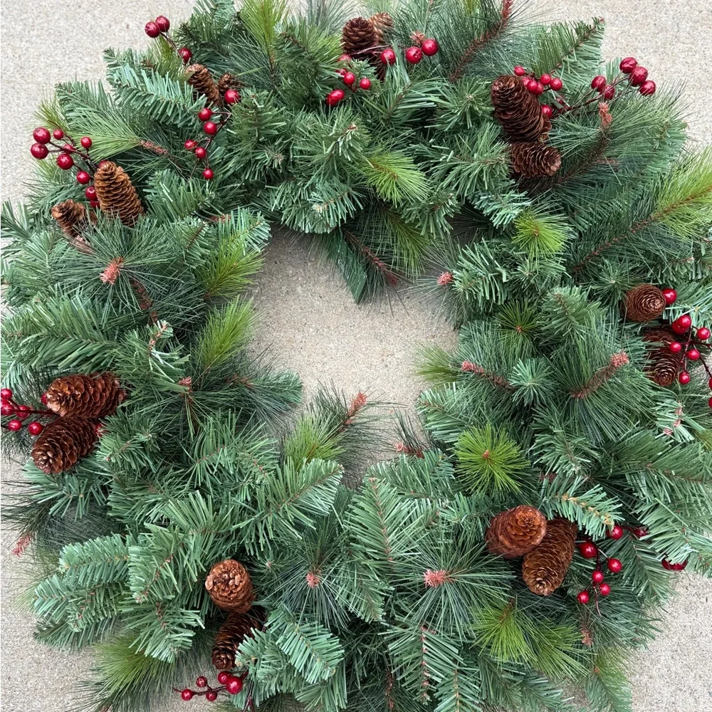 Festive Green and Red Holiday Wreath - NWT